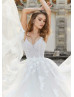 V Neck Beaded Ivory 3D Lace Tulle Modern Wedding Dress